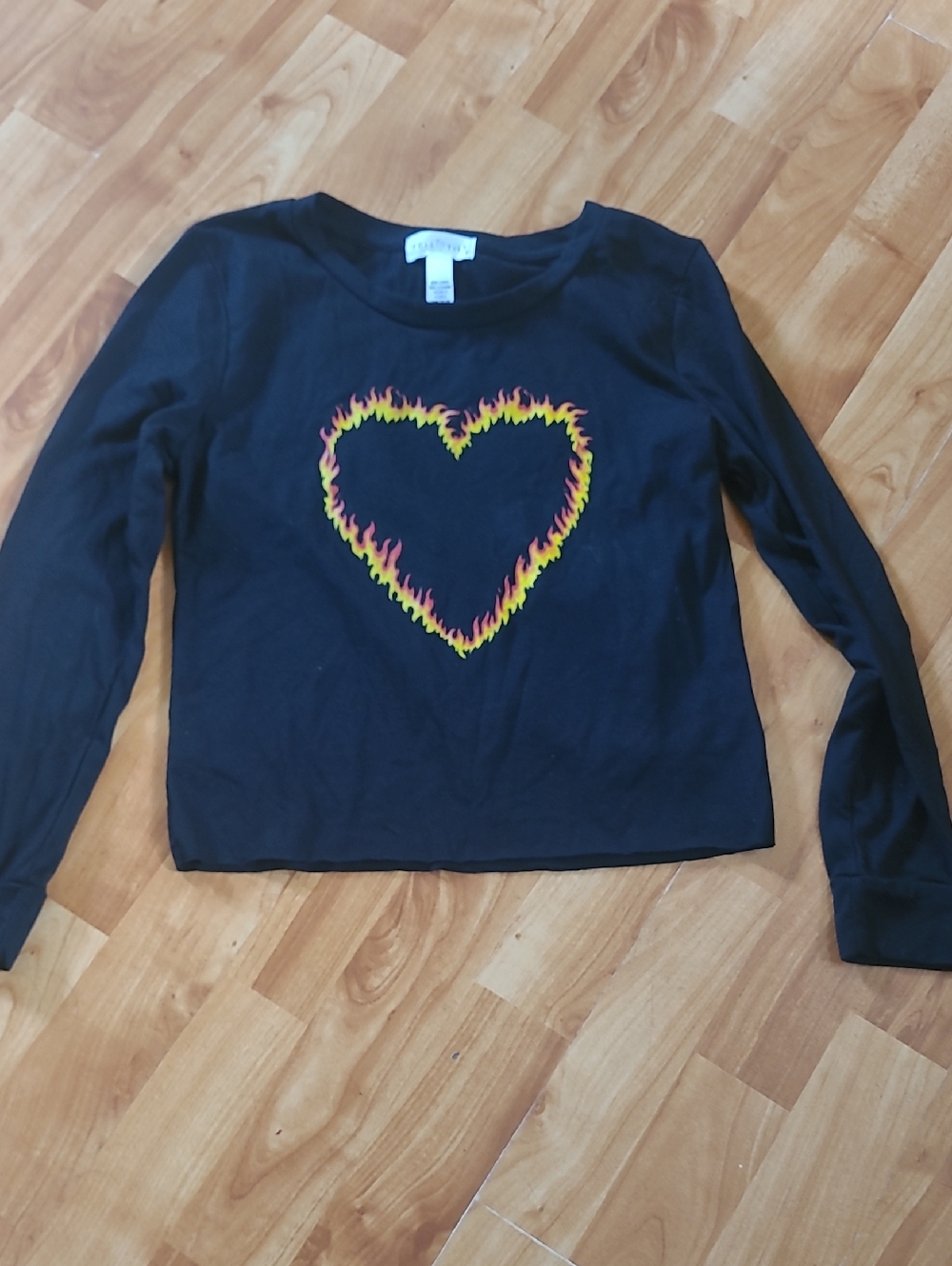 Full Tilt Black Long Sleeve Tee with Yellow and Red Flame Heart